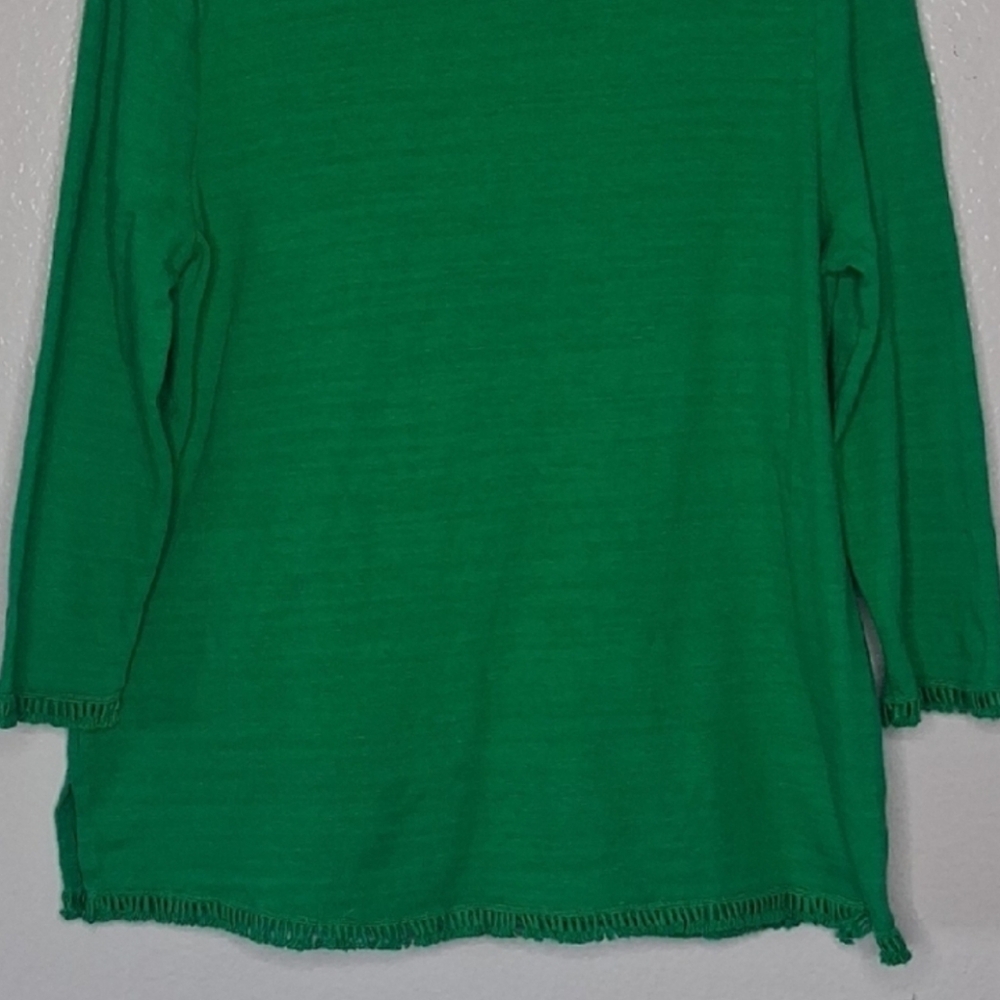 Charter Club Top Long Sleeve Green Round Neck Embroidered Petite Large - Picture 11 of 15